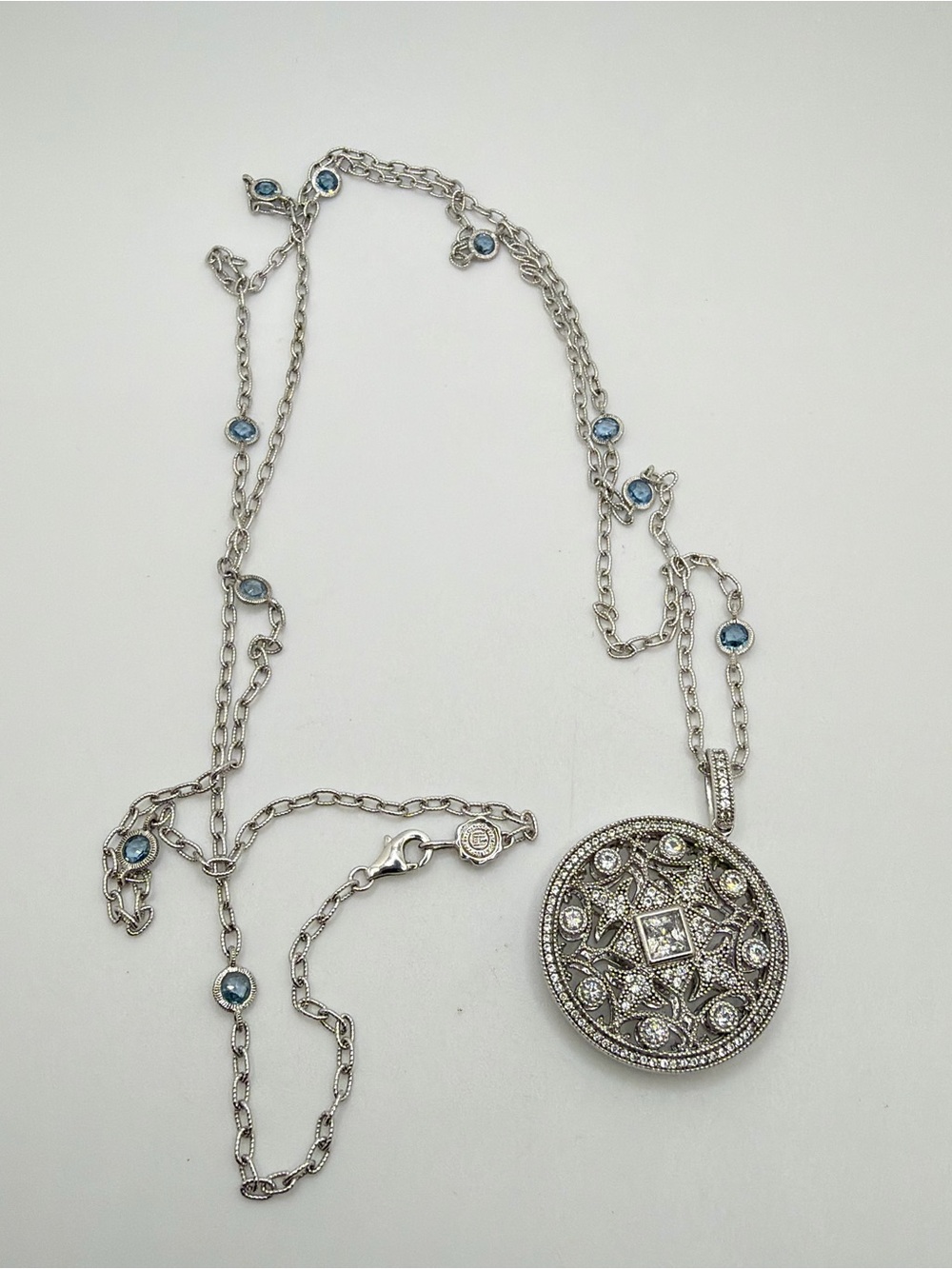36" Rhodium over 925 Tacori Cubic Zirconia and faceted glass necklace!